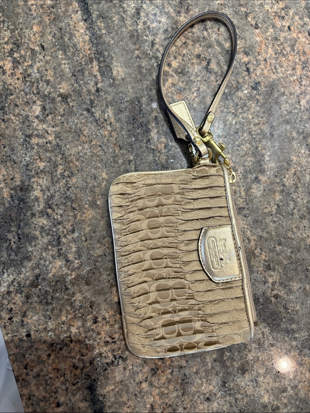 Coach Metallic Taupe Signature Wristlet